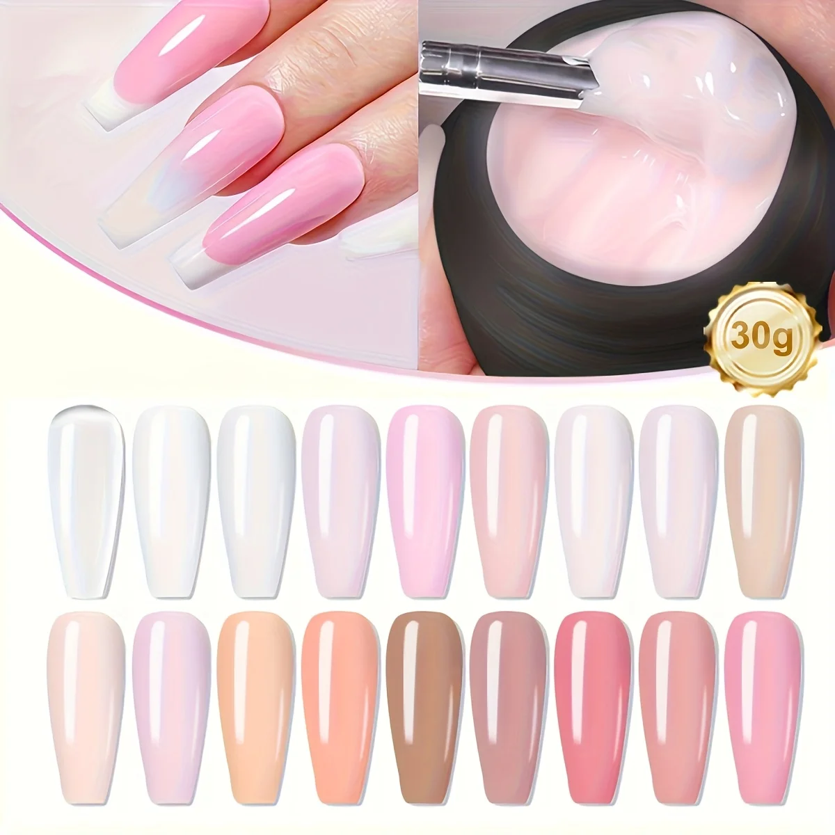 

Гель для наращивания Builder Gel Jelly: белый, нюдовый, розовый. Высокопрочный гель для моделирования, защита от ломкости, долговечность.