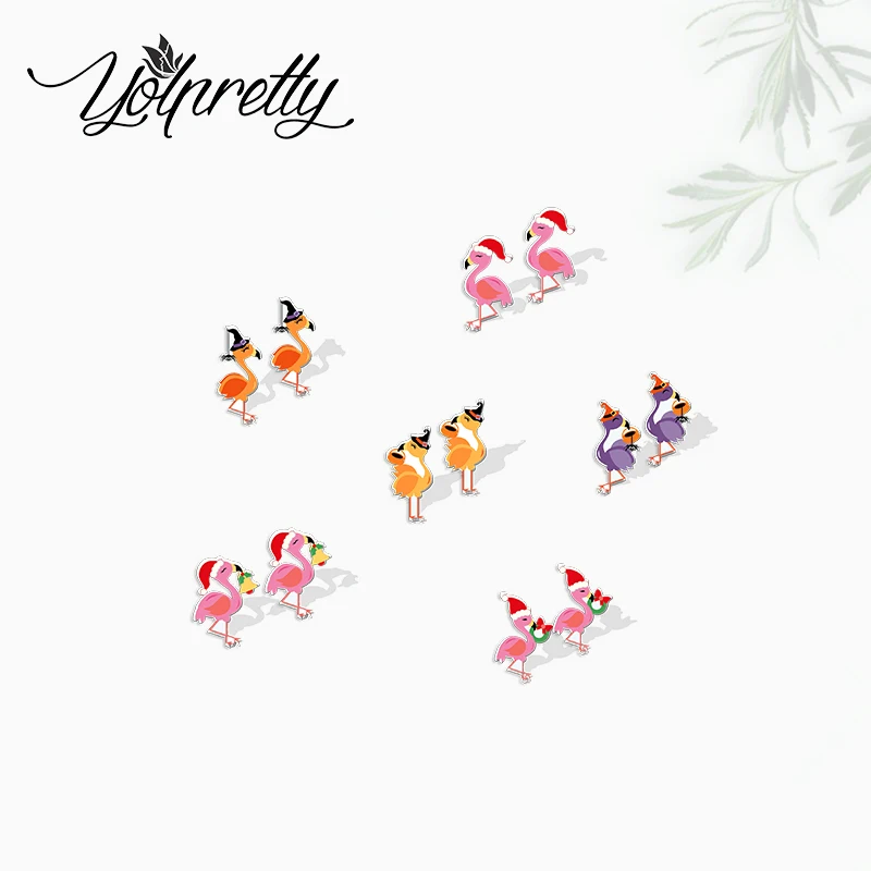 2022 New Arrival Fashion Funny Cute Flamingo Birds Christmas Bird Epoxy Stud Earrings Handcraft Acrylic Resin Earrings