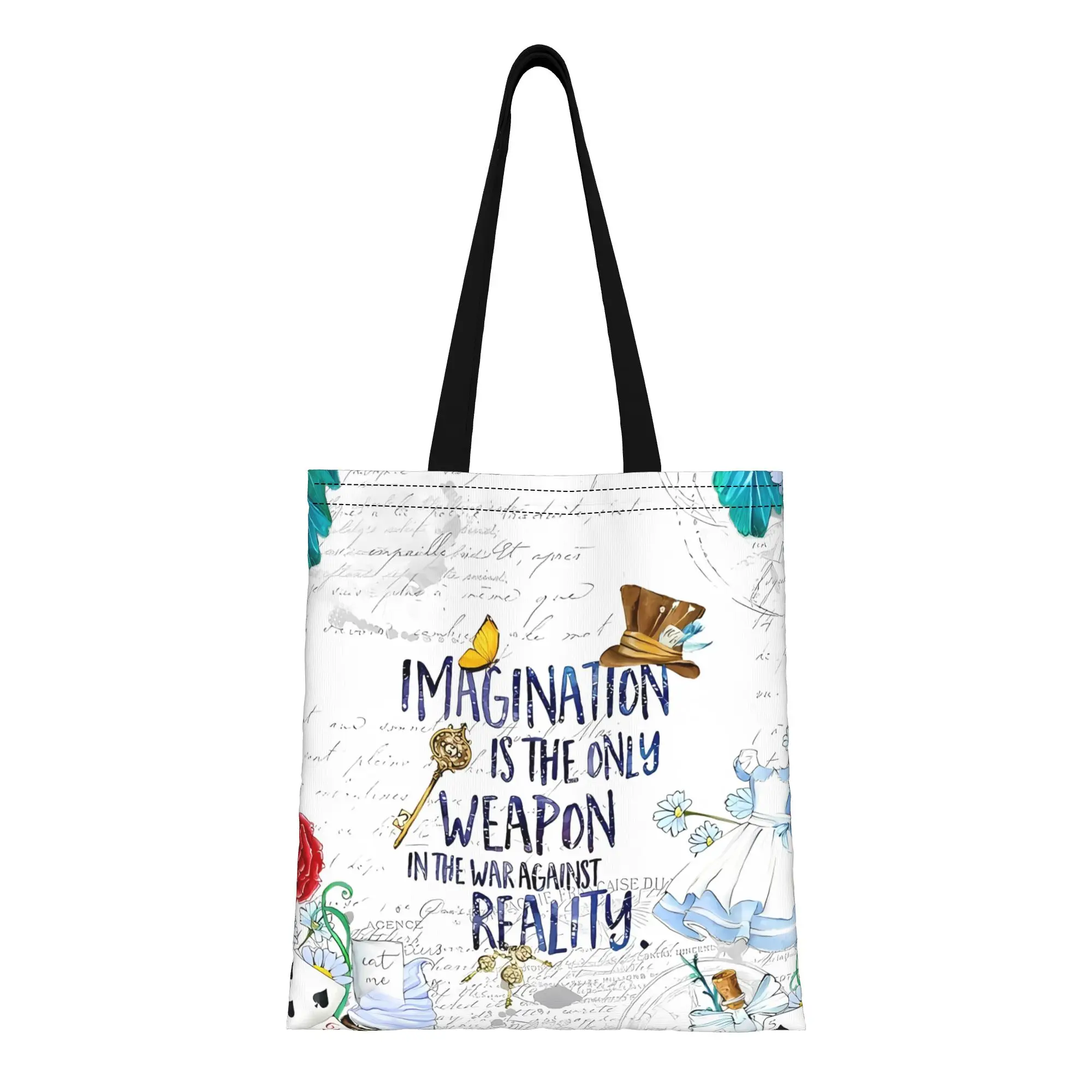 

Back to school season Imagination Alice in Wonderland Canvas Tote Bag Perfect for Outdoor Women's Top-Handle Bags