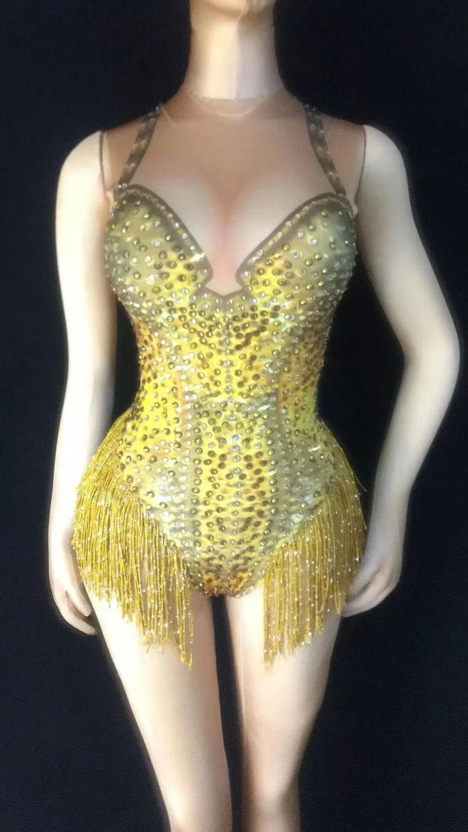 Mulheres borla roupa de dança desgaste do partido, traje de cantora feminina, franjas de strass brilhantes, boate bodysuit, DS mostrar