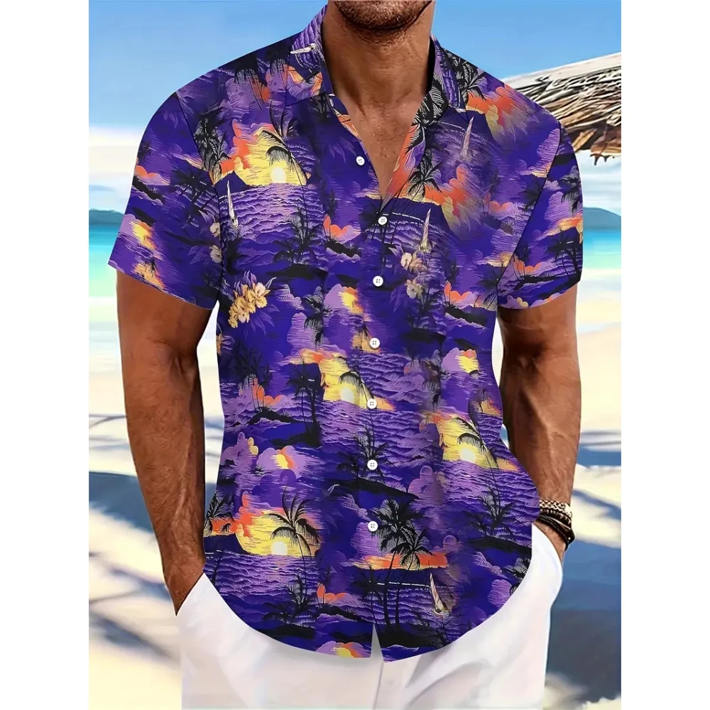 

Summer Hawaiian Shirt 3D Printed Colorful Plant Men's Shirt Summer Beach Short Sleeve Outdoor Shirt Tops Oversize Loose Clothing