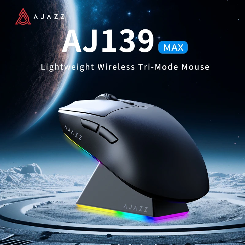 New AJ139 Max Wireless Mouse with 2.4GHz Wireless Bluetooth 5.0 Wired Thrip Connection PAW3395 Gaming Chipset 26000DPI Mouse