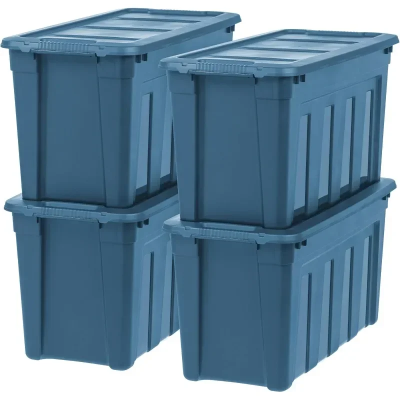 USA 31 Gallon Eco-Friendly Heavy Duty Totes for Storage with Easy-Grip Handles, 4 Pack - Made in USA, Storage