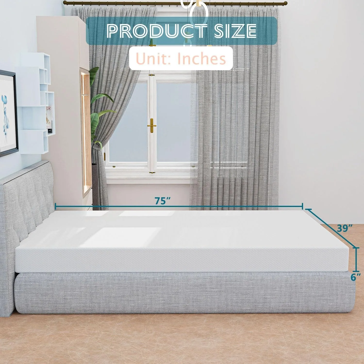 6 Inch Twin Mattress, Gel Memory Foam Twin Size Mattress, Pressure Relieving, Cooling Gel Foam, Twin Mattress in a Box, White