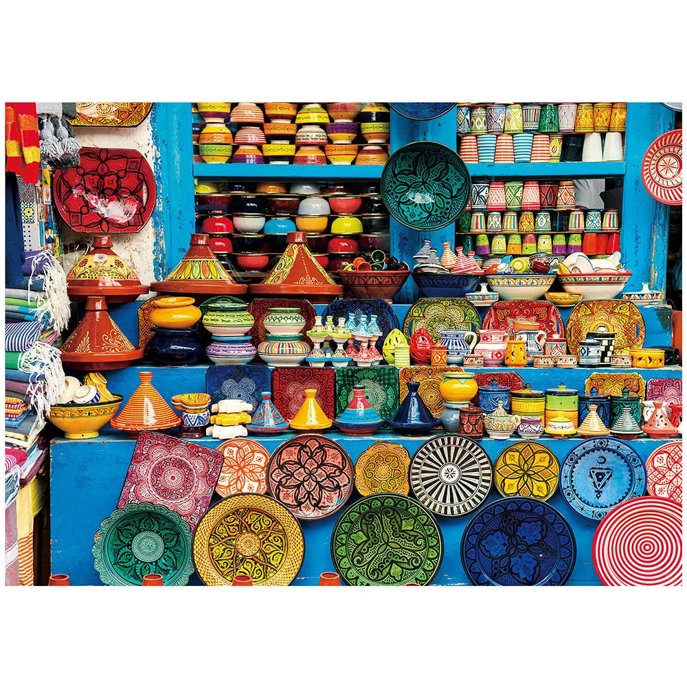 

1000 Piece Jigsaw Puzzle for Adults, Moroccan Pottery, Jigsaw Puzzle with Letters on Back Challenging Puzzle for Game Home night