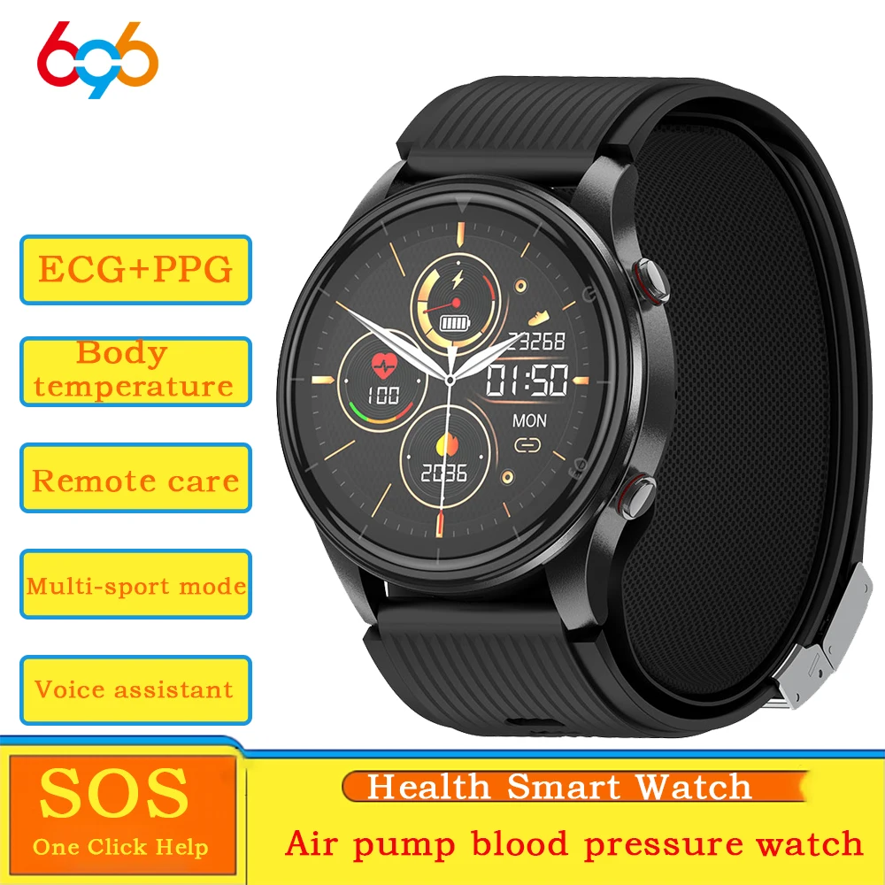 

Remote Care Wrist Air Pump Pressurization Blood Pressure ECG PPG Temperature Smart Watch Voice Assistant SOS Smartwatch BT Call