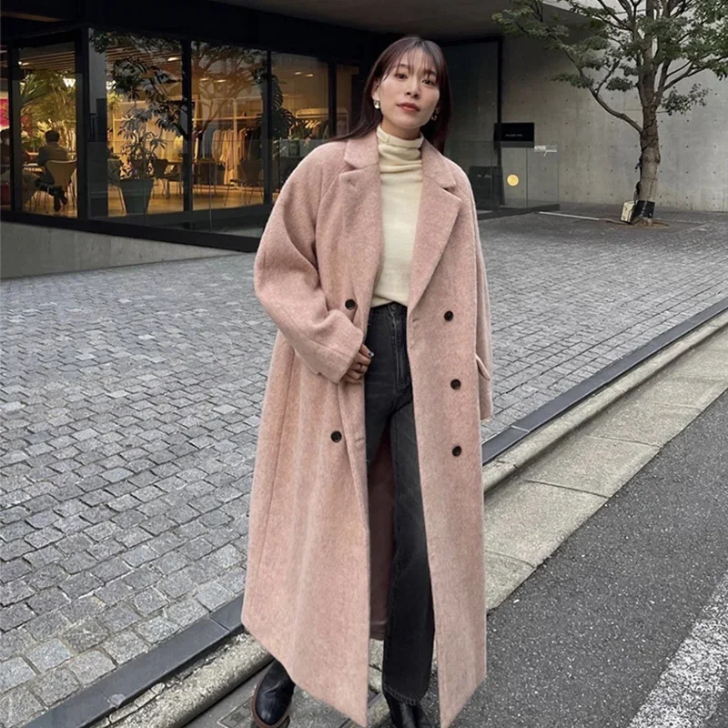 23 new color limited powder, Japanese haute couture alpaca wool coat women's loose woolen coat