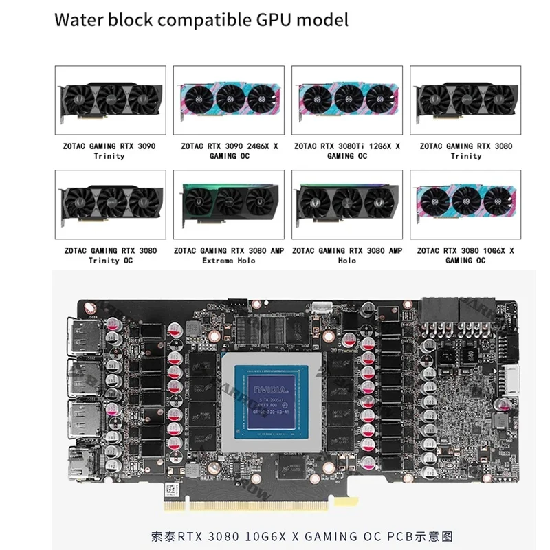 Imagem -05 - Barrow Gpu Water Block para Jogos Zotac Argb 5v Placa-mãe 3pin Aura Sync Bs-zoxg3090-pa2 Rtx 3090 3080 ti