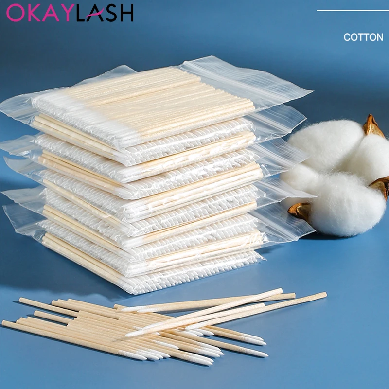 500/300/100pcs Wholesale Micro Mini Cotton Swab Eyelash Extension Glue Removing Cleaning Sticks Tattoo Makeup Tool