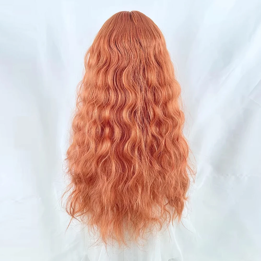 Long Wavy Curly Synthetic Orange Fluffy Wigs Middle Part Lolita Cosplay Fluffy Women Wig for Daily Party