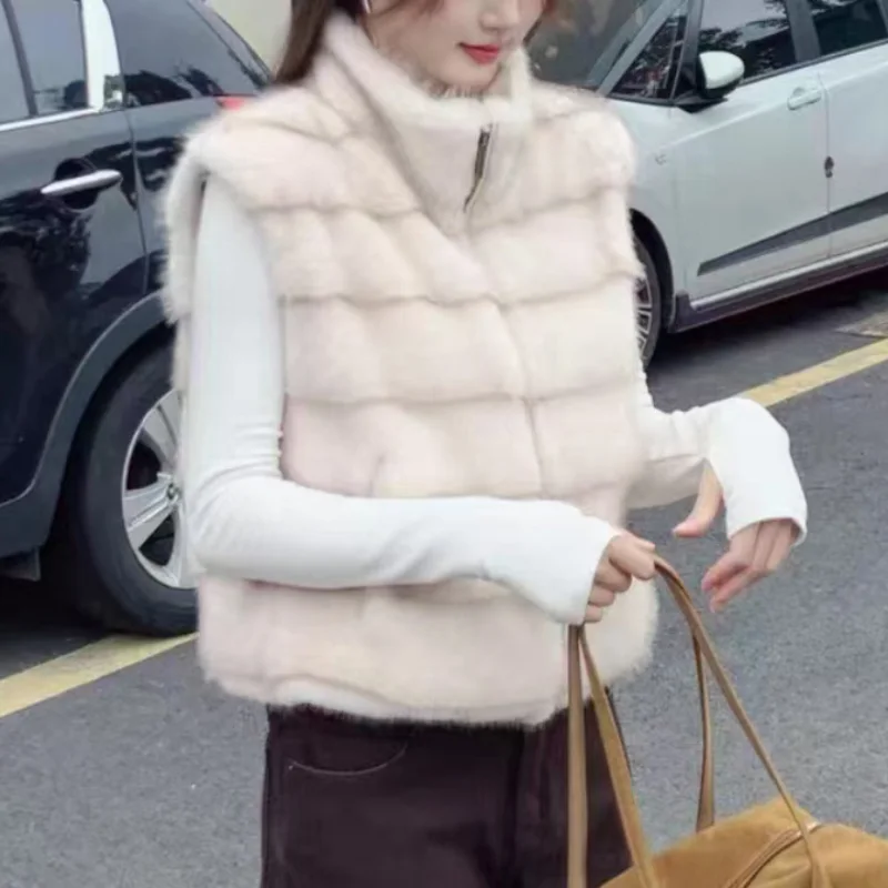 Coréen Sle col montant fausse fourrure Jaet femmes gilet Cardigan polyvalent automne hiver nouveauté Plu chaleur Aosphère