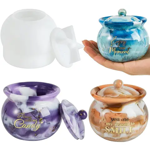 Moldes de resina para tarros, moldes de silicona para tarros con tapa, moldes de fundición de resina epoxi, moldes para tarros para caja de almacenamiento, contenedor de joyería para dulces