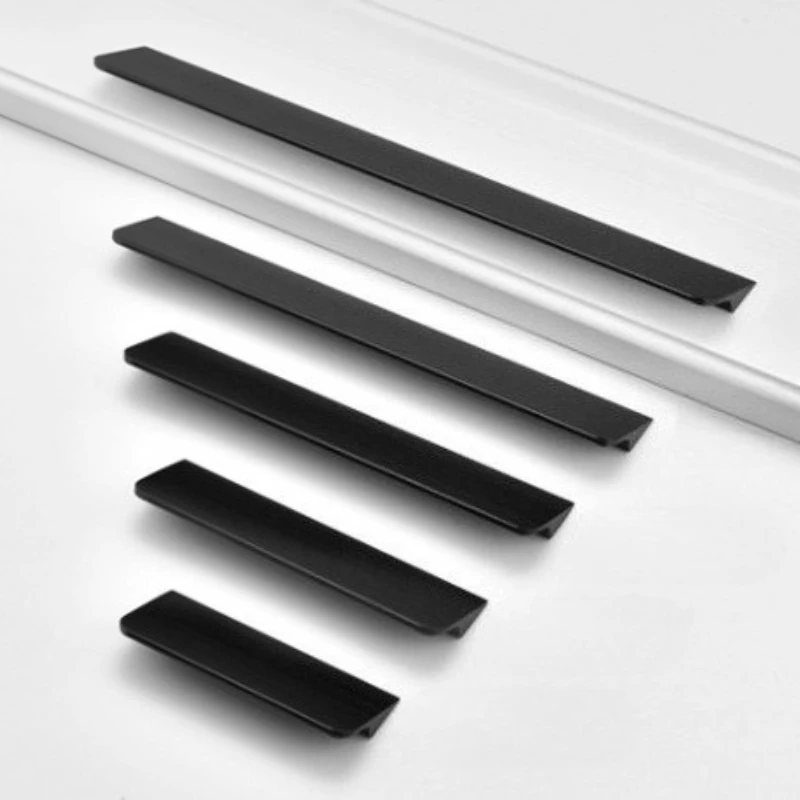 Schwarzgoldene Türbeschläge, Verdeckte Schrankgriffe aus Aluminiumlegierung, Küchenschrankgriffe, Schubladenknöpfe – Detail 1