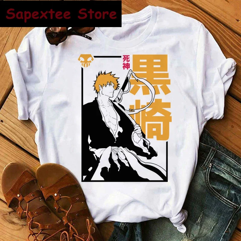 Hot Japanese Anime Bleach T Shirt Kawaii Kurosaki Ichigo Graphic Tees Funny Harajuku Cartoon Zaraki Kenpachi T-shirts woman