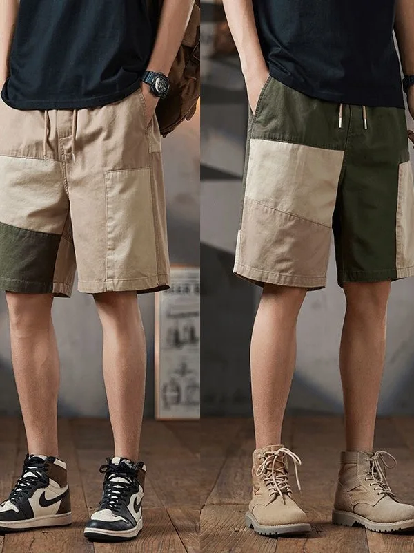 

Повседневные брюки из смеси хлопка, мужские летние тонкие дышащие брюки из чистого хлопка в стиле пэчворк, цветная рабочая одежда, свободная посадка в пять четвертей