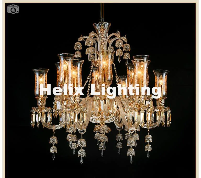 Free Shipping Newly Modern Champagne K9 Crystal Chandelier 6/8/12/15 Arms K9 Class A K9 Crystal Chandeliers AC E14 LED Lighting