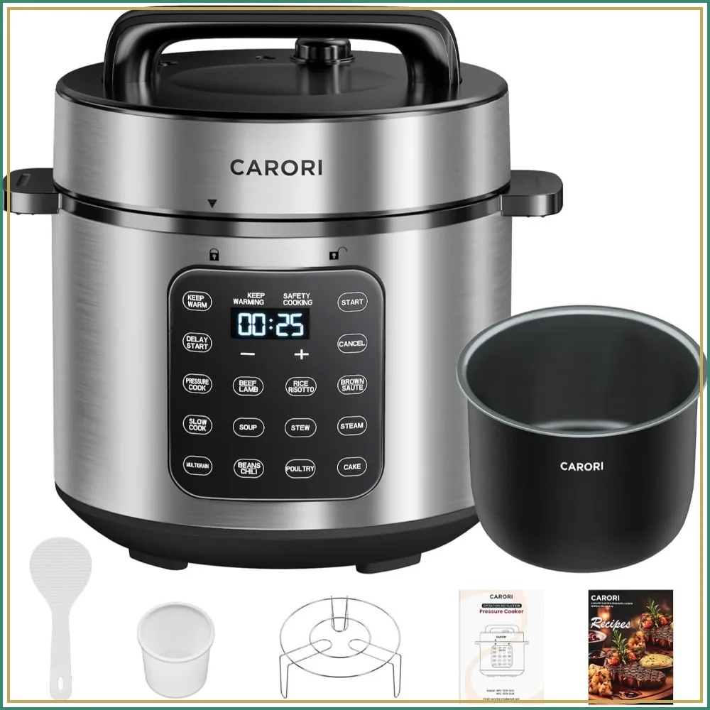 

6 Qt Electric Pressure Cooker, 9-in-1 with Touchscreen, 1000W, Silver