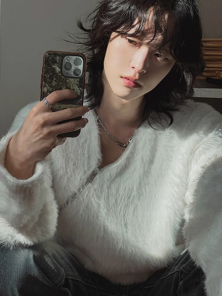 

Мужские пуловеры с меховым воротником из оригинального стираного чистого хлопка, приятные для кожи, летние, дышащие, легкие, с регулируемыми деталями, свободного кроя