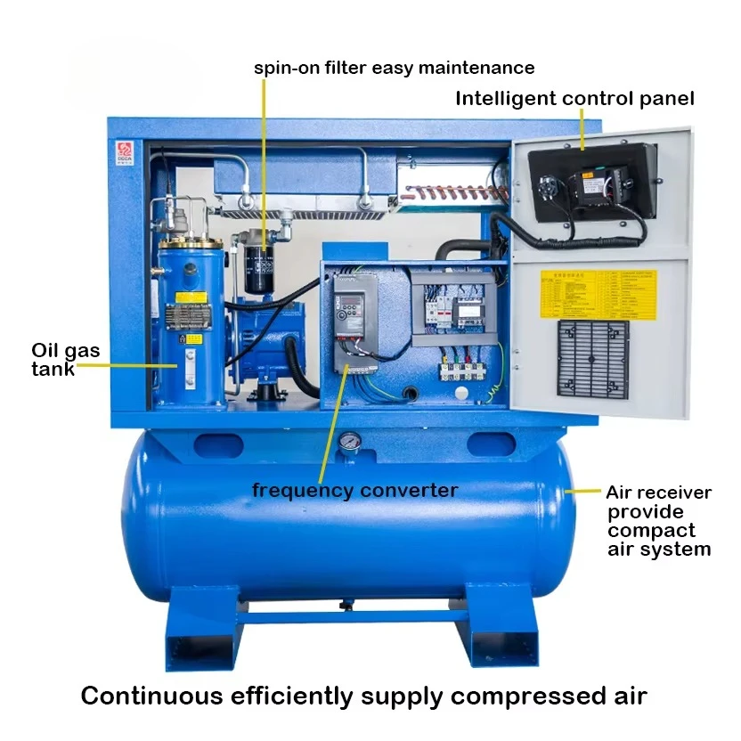 

All-in-One 7.5kW Screw Air Compressor – Integrated Dryer & Tank for Painting, Food Grade Air (380V 50Hz)