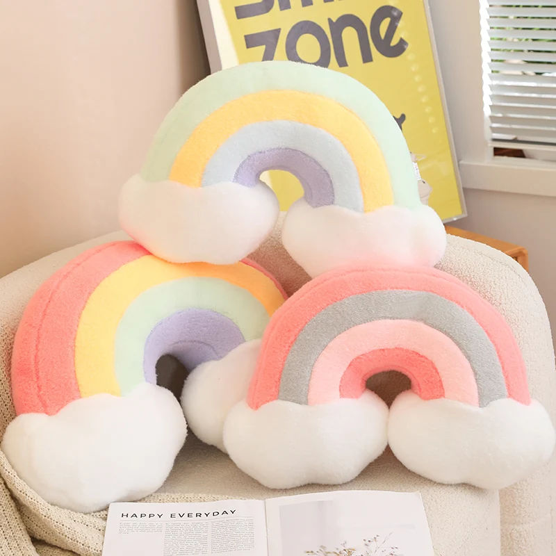 Candy Color Rainbow Cloud Star Moon Plush Pillow Stuffed Soft Flower Toy Throw Pillow Cushion Home Sofa Decor Gift for Friend