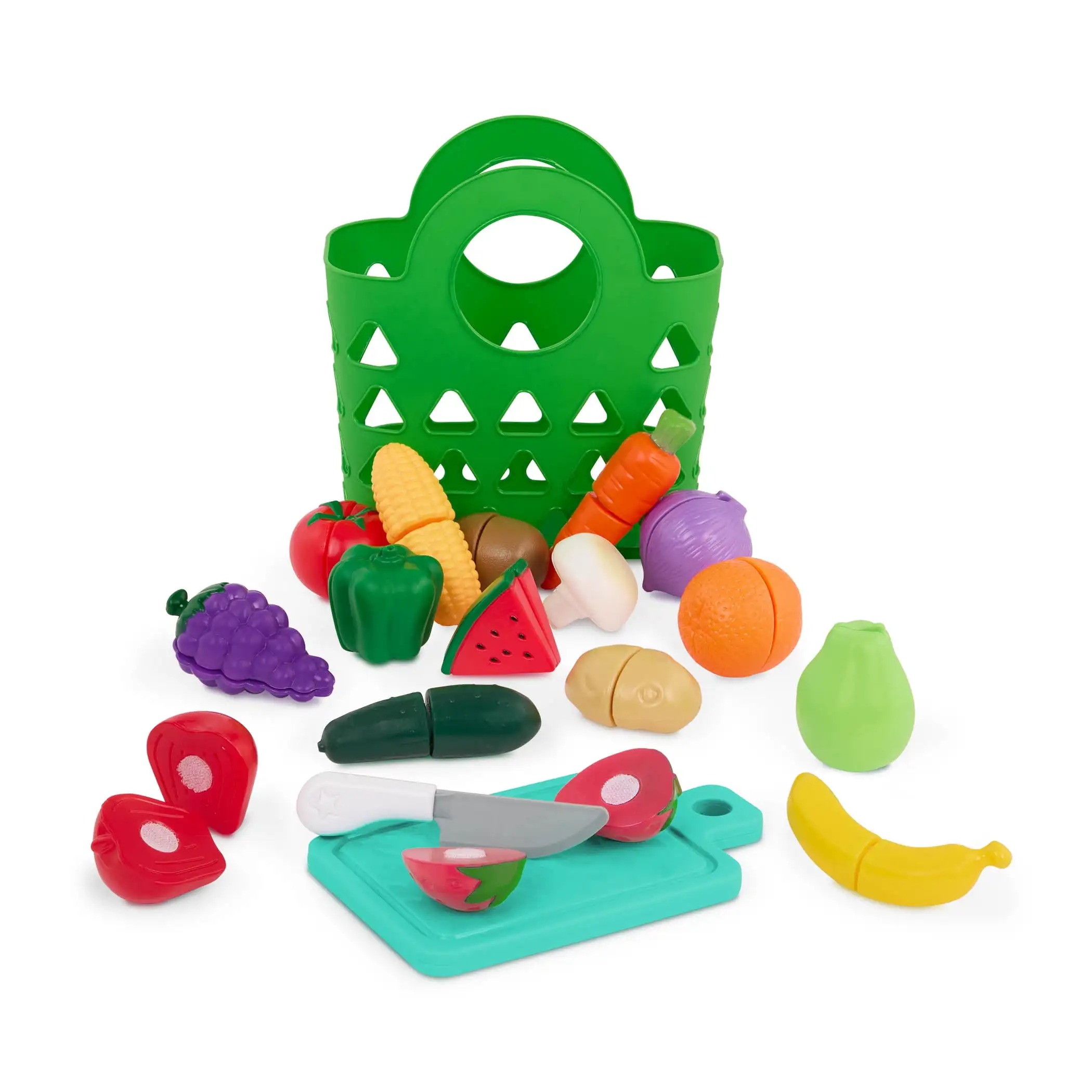 Market Chop & Prep Set en plastique avec planche de nourriture et couteau multicolores, jouets pour tout-petits et préscolaires