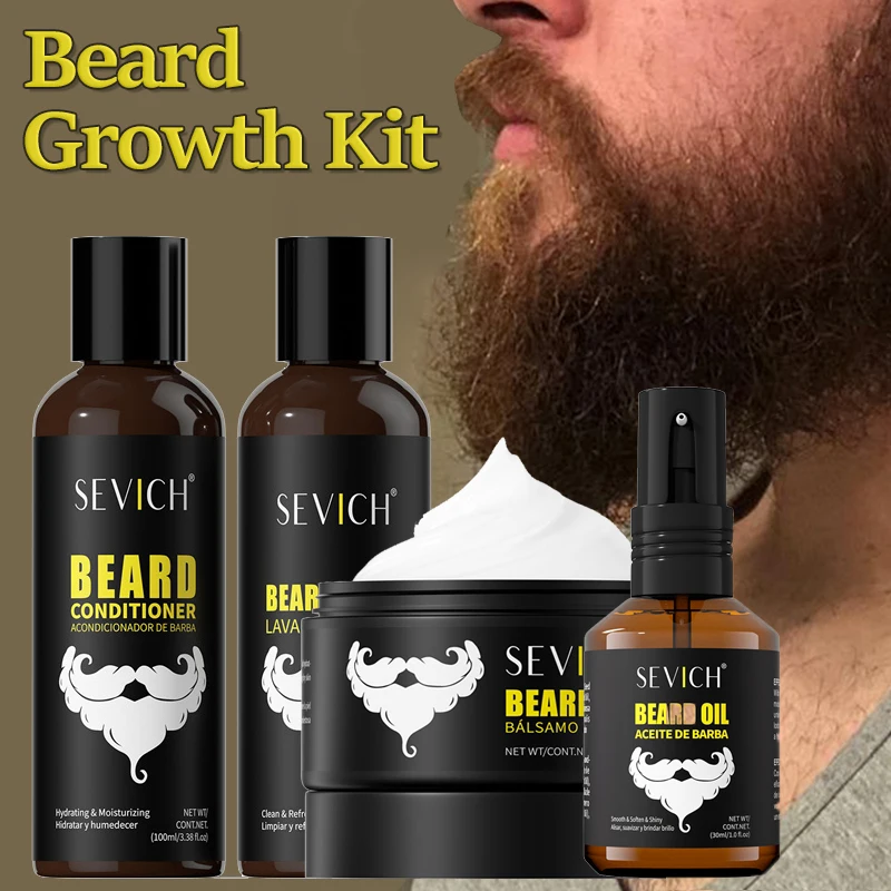 Beard Growth Serum Set Growth Strengthen Hair Roots Beard Care Oil Soften Skin Moisturizing Thicken Beard Growth Clean Repair