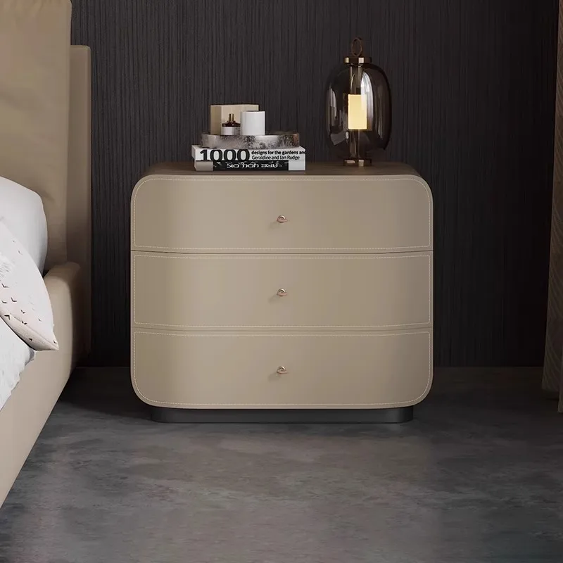 minimalist light luxury bedside table, bedroom storage cabinet, chest cabinet, saddle leather storage cabinet, low cabinet