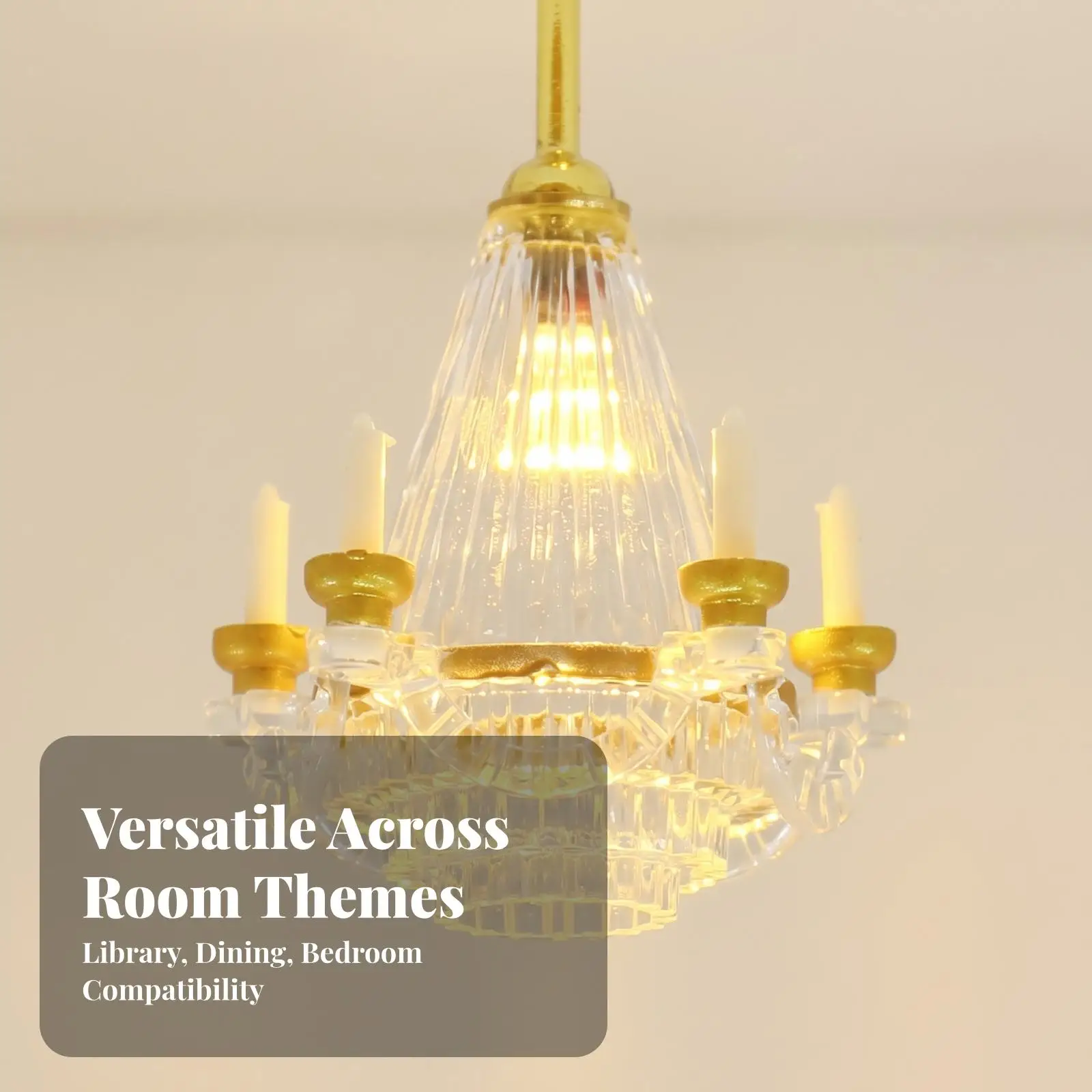 Gold Tone Mini Chandelier for Dollhouse 1 12 Scale Crystal Ceiling Light Battery Operated Miniature Home Accessory