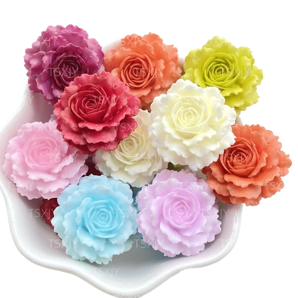 8pcs Resin Kawaii 3D Colorful Rose Flat back Flower Stone Scrapbook Figurines DIY Bow Decor Accessories Crafts