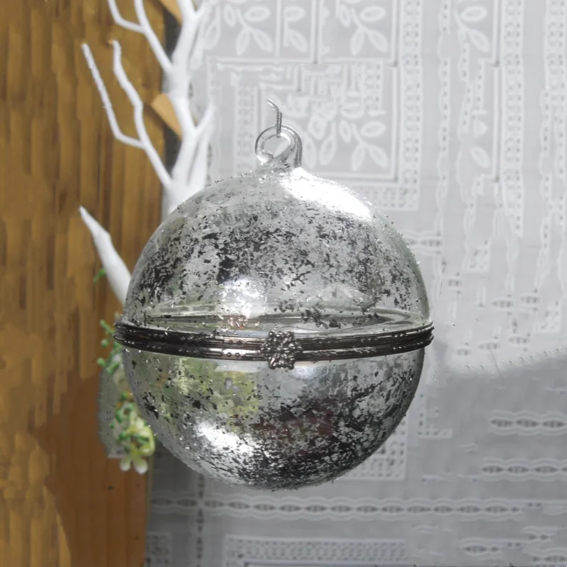 16pcs/pack Diameter=8cm Transparent Hand Blown Hanging Glass Globe Christmas Ball Decoration Creative Switchable Box Ornaments