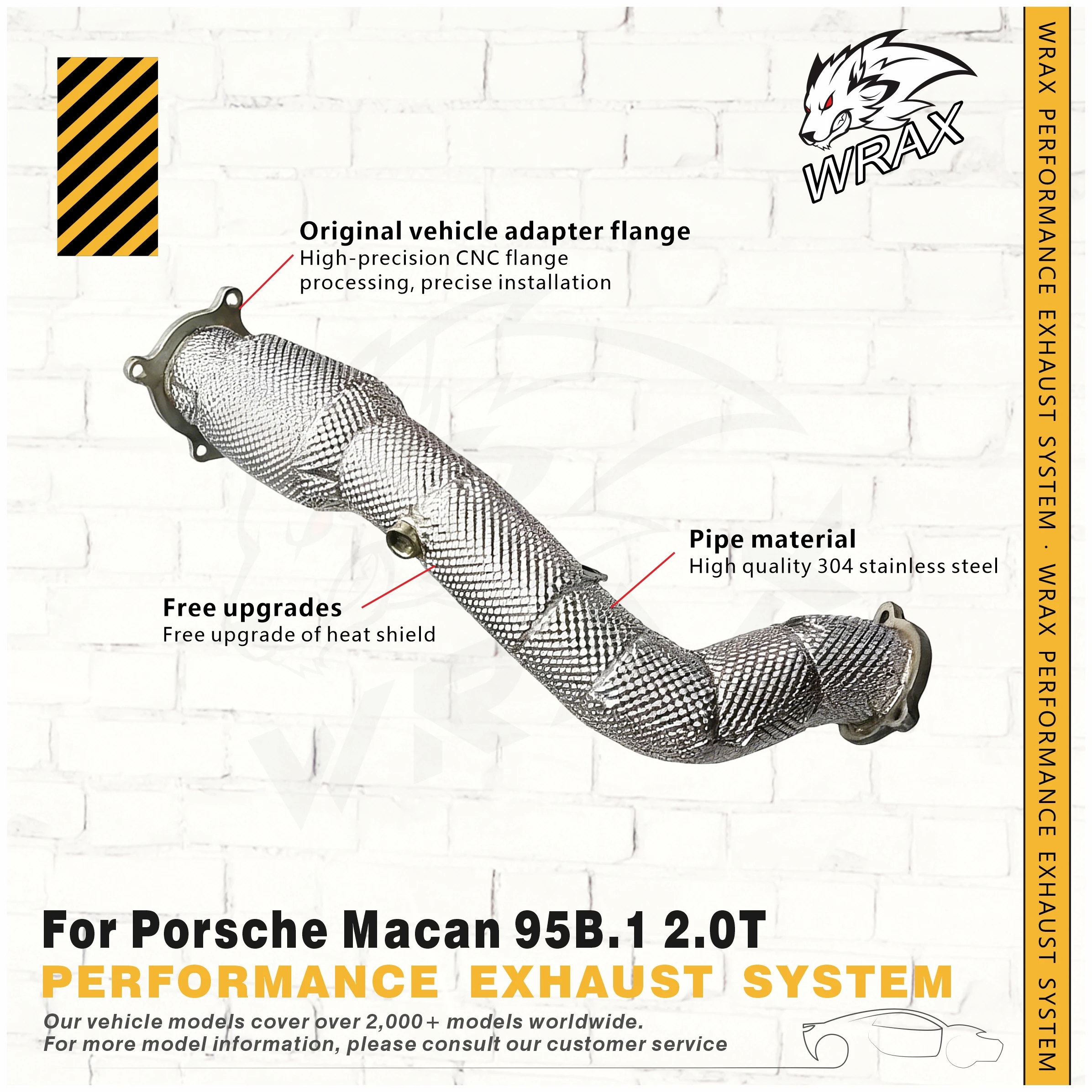 

WRAX Sposts Exhaust for Porsche Macan 95B.1 2.0T High Performance Catalyzed Downpipe SS304 Heat Shield Easy installation