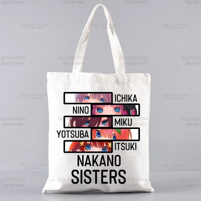 The Quintessential Quintuplets Nakano Canvas Shoulder Bag Handbag Ladies Casual Tote Bag Large Capacity Reusable Shopping Bag