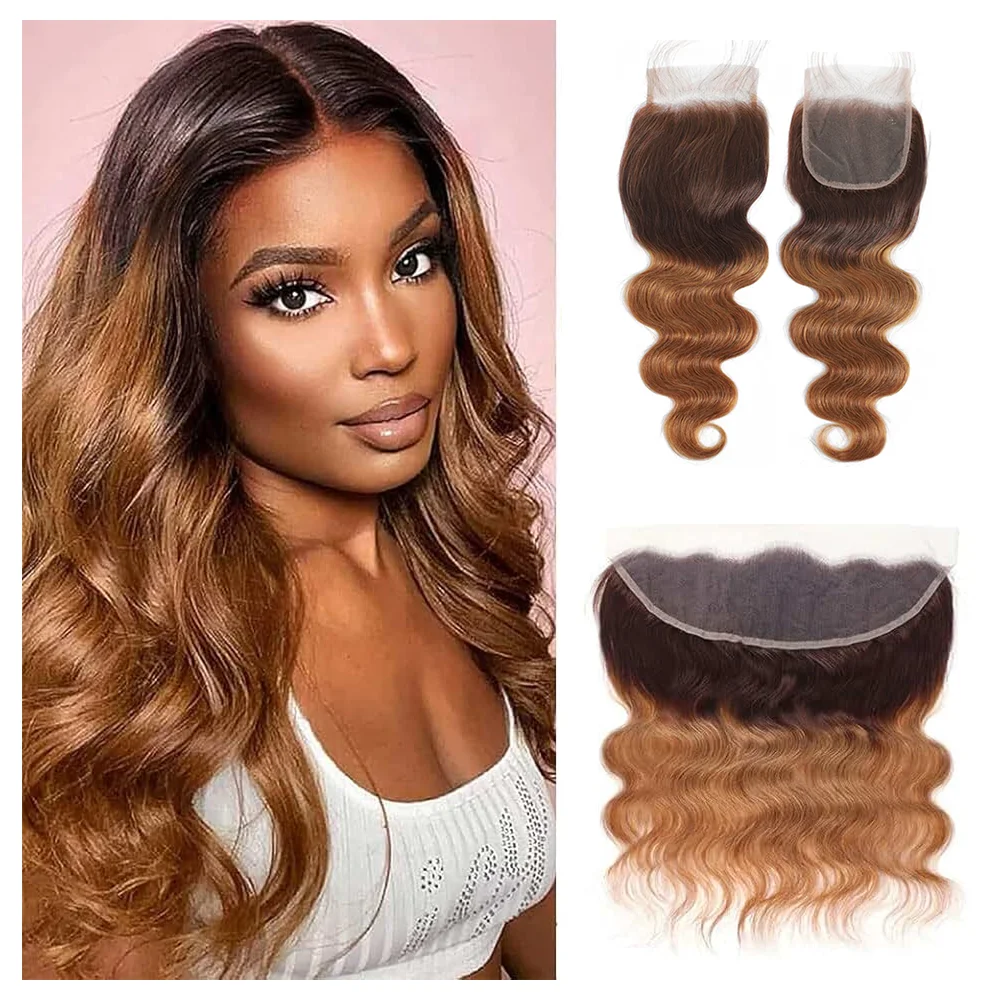 

Наращивание волос Ombre Brazilia Body Wave 4x4 13X4 Frontal Lace Closure Remy, цвет 4/30, свободная линия роста волос, 12-20 дюймов
