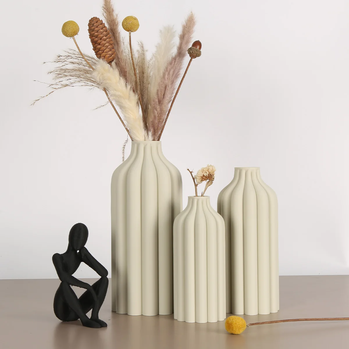 طقم مكون من 3 قطع، طقم مزهرية على الطراز البوهيمي، مناسب لغرفة المعيشة وغرفة الطعام وديكور المكاتب - مزهريات أنيقة