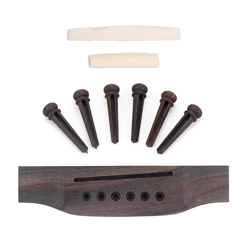 

1Set Rosewood Acoustic Guitar Bridge Bone Nut Saddle 6 Wooden Pins Guitar Parts Lightweight Durable Wooden Pins