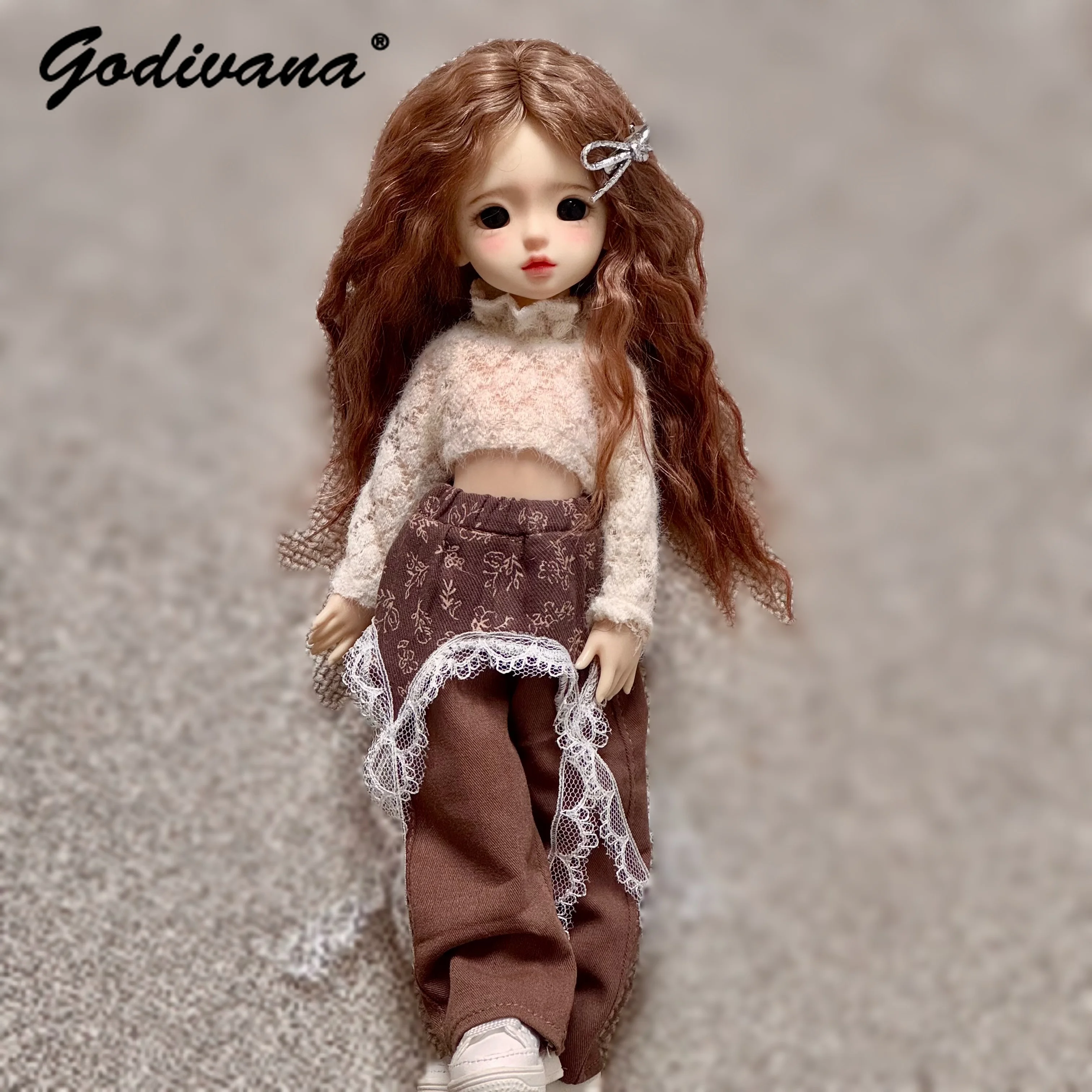 1/6 BJD Doll Clothes Outfit Set Sweet Lace Crop Top and Floral Pants with Lace Bum Cover Vintage Country Style Doll Clothing