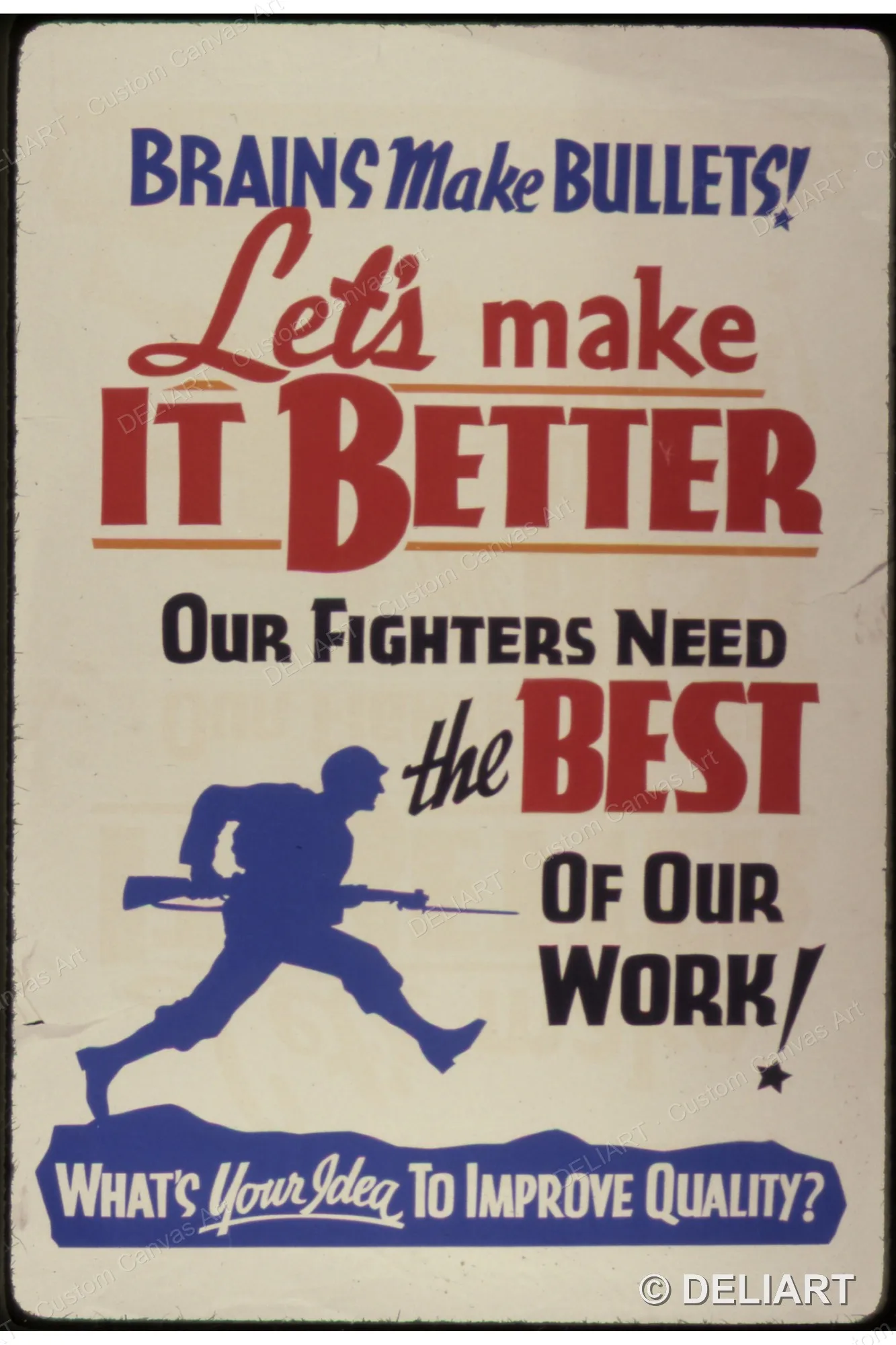 Brains Make Bullets! Let's Make it Better Vintage WWII Propaganda Canvas Wall Art Poster Print Retro Home Decor Unframed