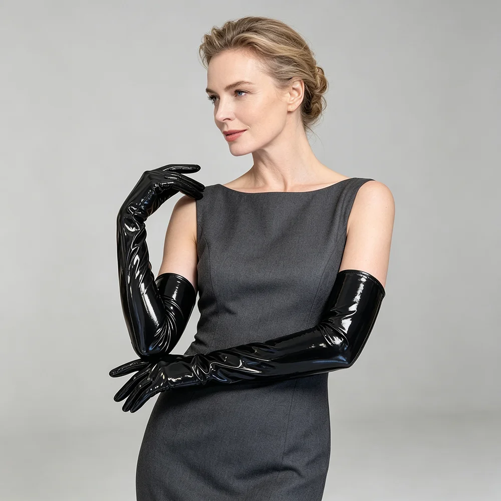 Sexy Women 53cm Shiny Imitation Leather Latex Long Gloves Cosplay Clothing Pole Dancing Night Club Stage Performance Accessories