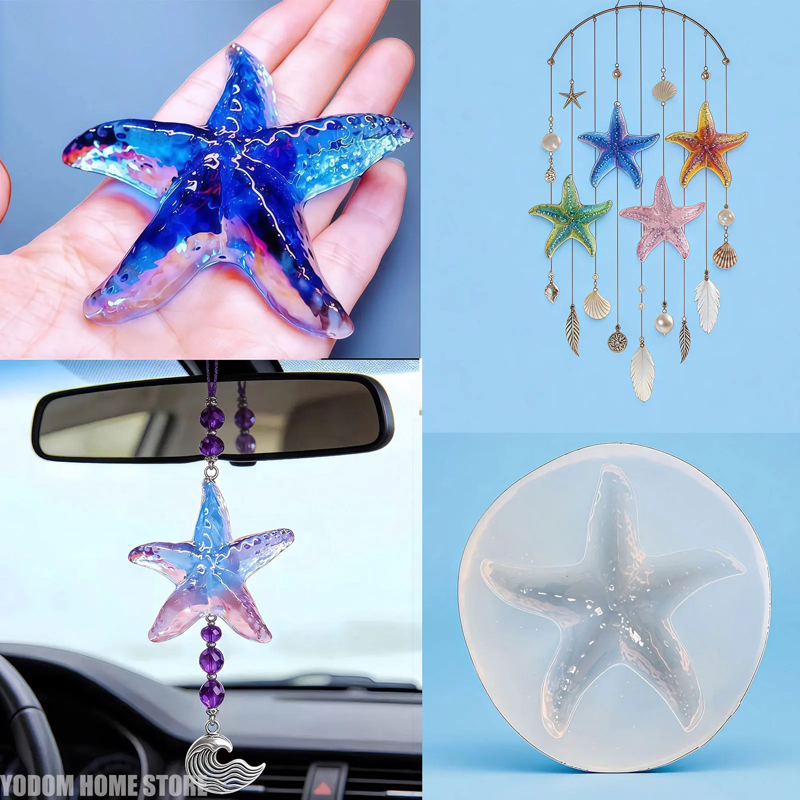 Big Starfish Shaped Silicone Casting Mold Epoxy Resin Mould For Keychains Wind Chime Decor Making Supplies