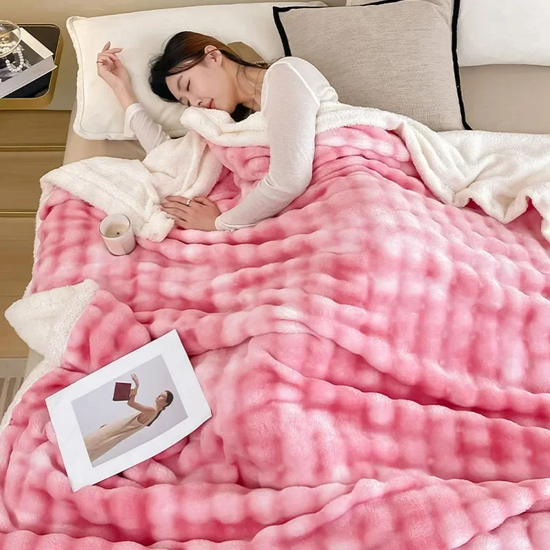 Nordic Thick Double Layer Lamb Fleece Blanket Colorful Office Nap Blanket for All Seasons Soft Car Air Conditioning Quilt Shawl