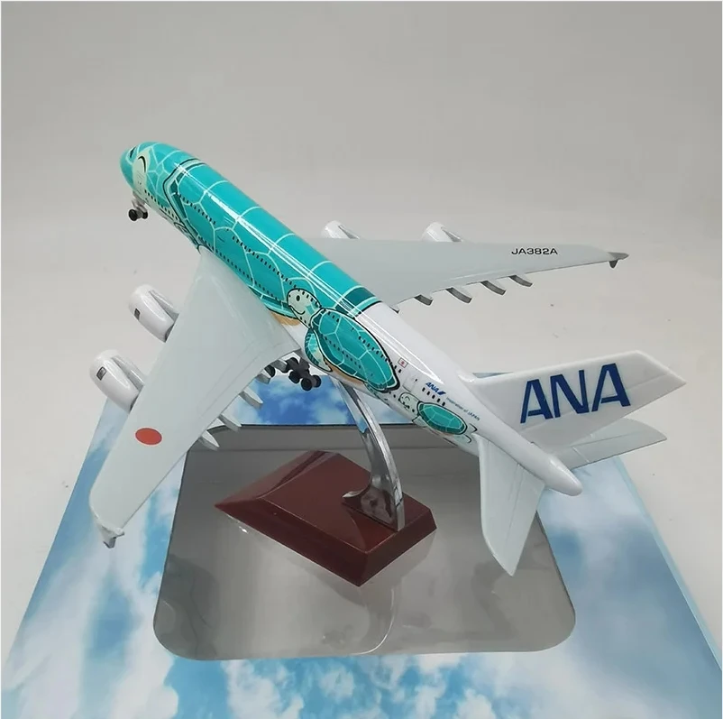 20cm ar japão anta companhias aéreas avião modelo brinquedo verde dos desenhos animados tartaruga do mar airbus 380 a380 airways liga de metal diecast avião