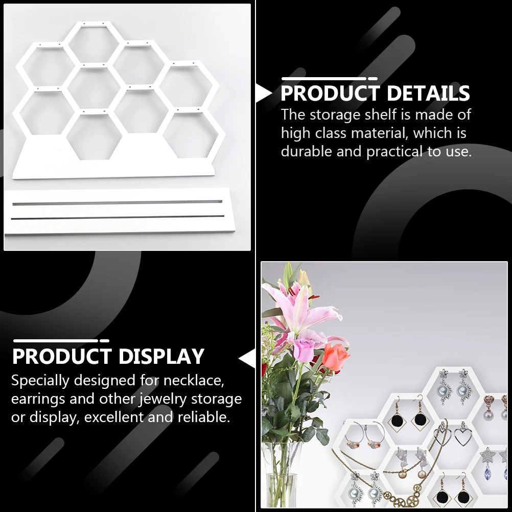 Sturdy Wooden Earring Display Rack Honeycomb Style Jewelry Storage Shelf Necklace Organizer Rack For Jewelry Accessories Storage