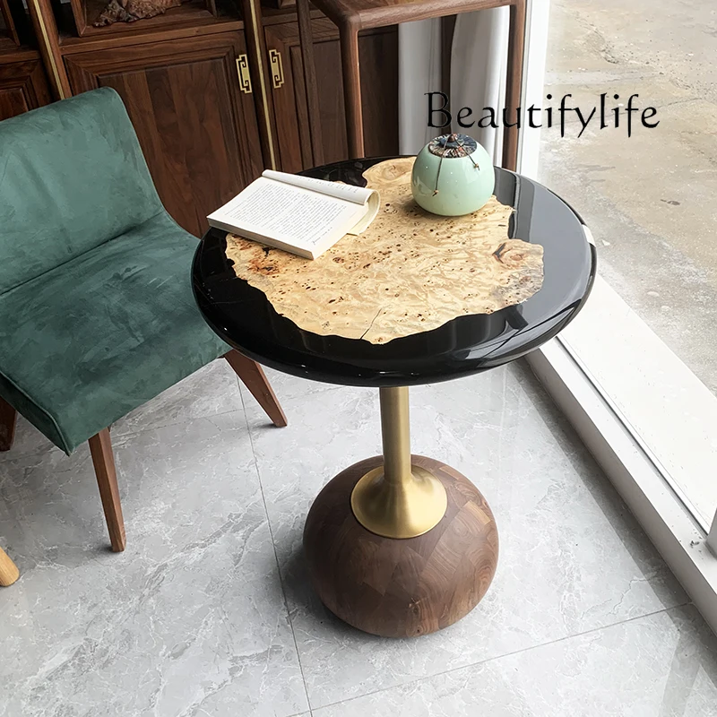 Round Tea Table Light Luxury Nordic Side Table Simple Tea Table Can Be Customized Black Walnut Wooden Base