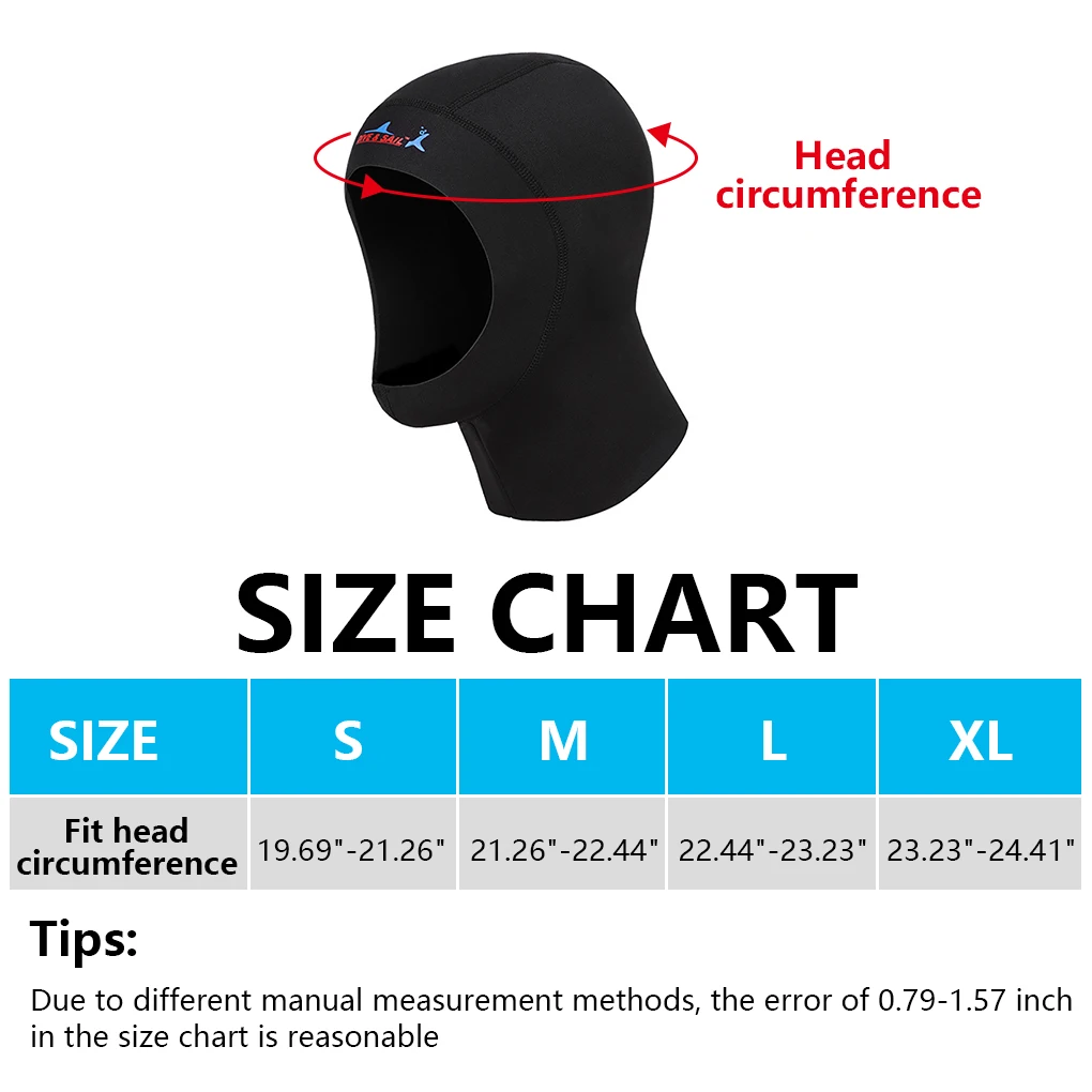 DIVE SAIL 1MM 다이빙 캡 CR 슈퍼 탄성 스노클링 장비 스쿠버 후드 헤드 기어 남성용, 어깨 수영 모자 포함