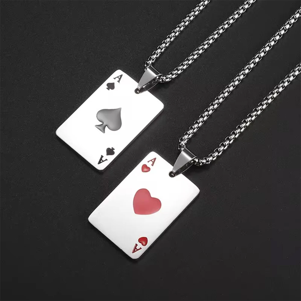 

Hip Hop Statement Stainless Steel Poker Card Ace of Spades Necklace For Women Men Pendant Chain Playing Cards Luck Party Jewelry