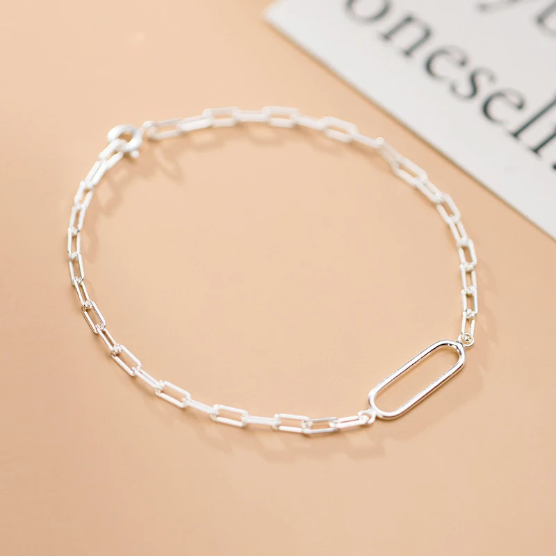 Modian New Arrive Simple Stackable Oval Interlock 925 Sterling Silver Bracelet for Women Fashion Geometric Bangle Fine Jewelry