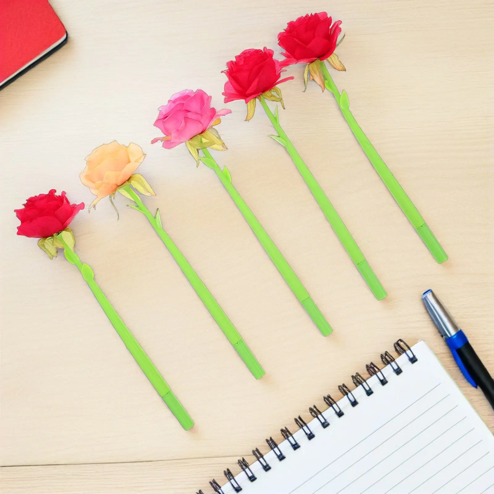 

5Pcs Flower Writing Pens Simulated Rose Ballpoint Pens Smooth Non-Leak Ink Comfortable Grip Floral Stationery for Students Home