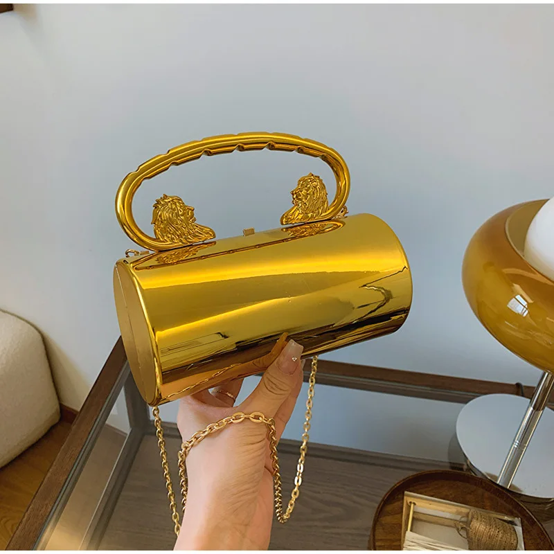 Luxury Gold Handle Lion Head Bag New Green Chain Bucket Mobile Phone Bag High Quality Brand Designer Lady Banquet Crossbody Bag