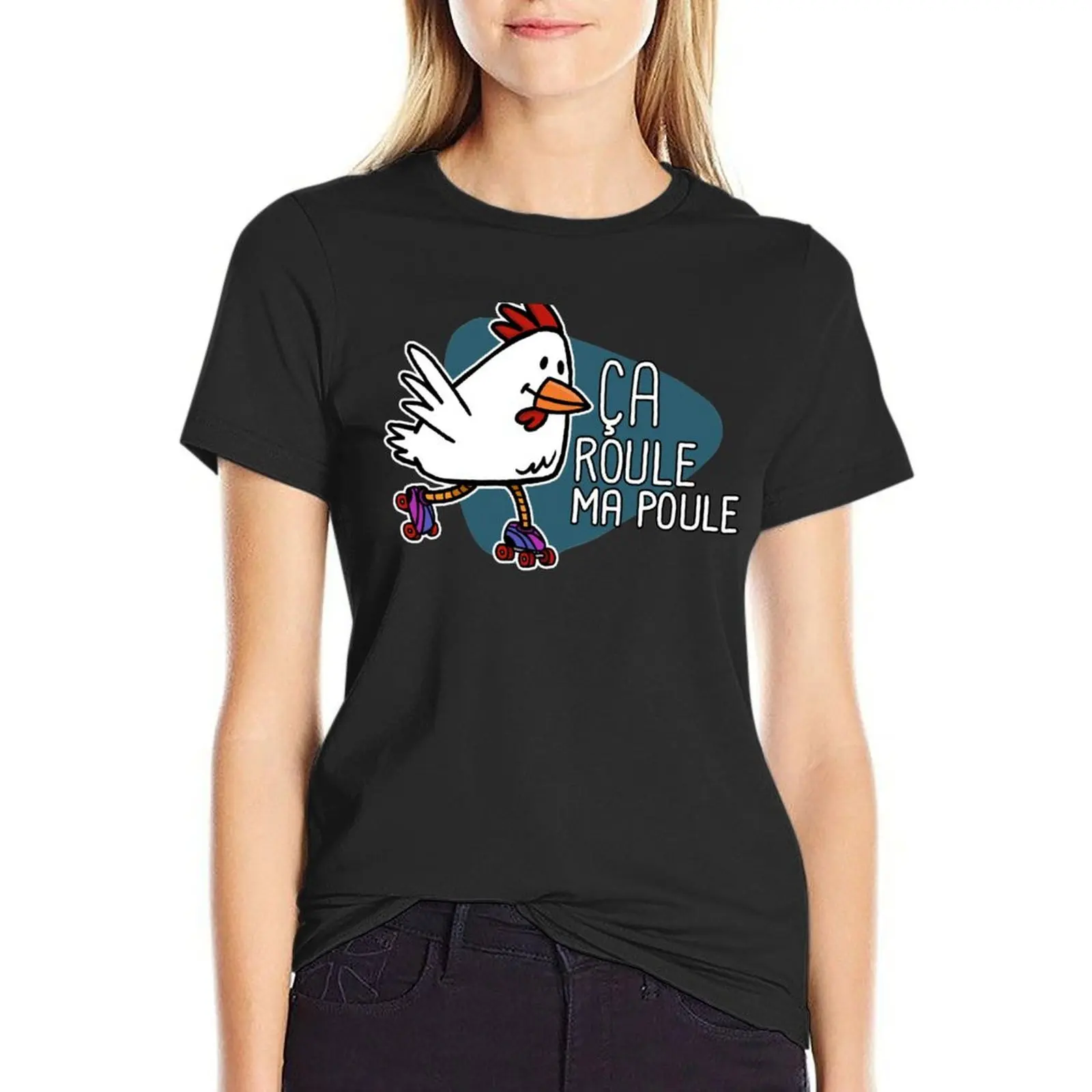 

Rollerskating Hen - Ca roule! - Dark design T-Shirt oversized summer top blacks new edition clothes for Women
