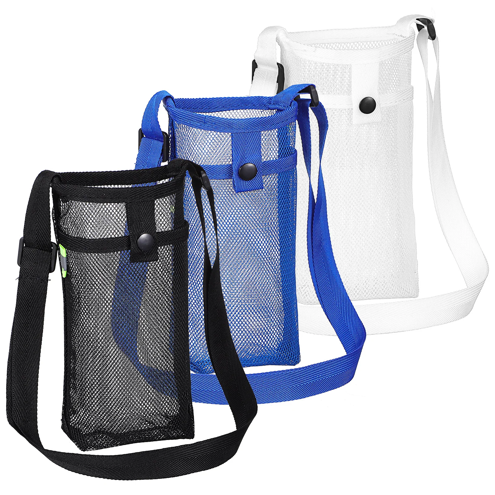 3Pcs Mesh Water Bottle Bag Crossbody Style Adjustable Strap for Hiking Travel Daily Use Lightweight Pouch Cup Bags